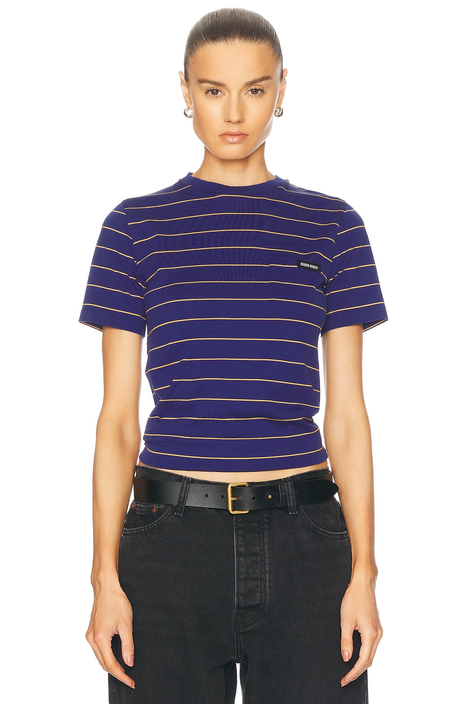 Image 1 of Miu Miu Short Sleeve Tee in Inchiostro & Topazio