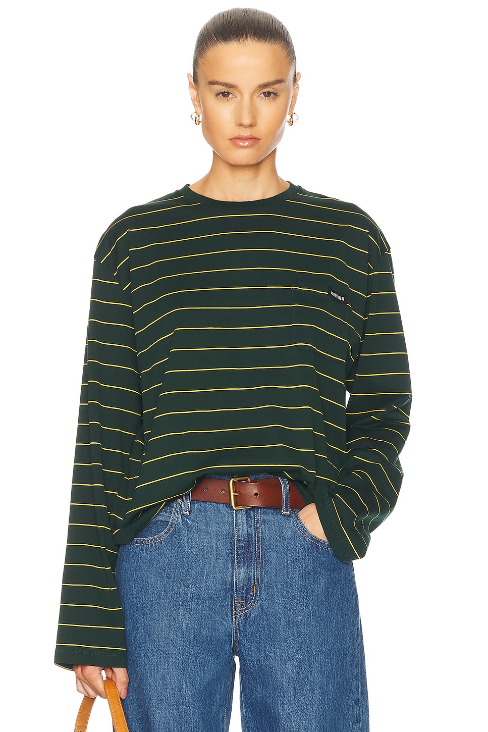 Image 1 of Miu Miu Long Sleeve Tee in Bottiglia & Giallo