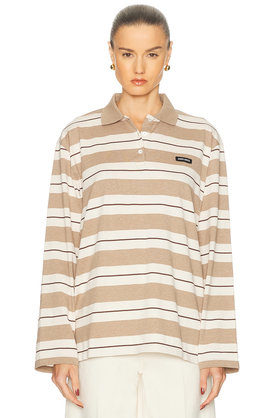 Long Sleeve Polo Top in Neutral
