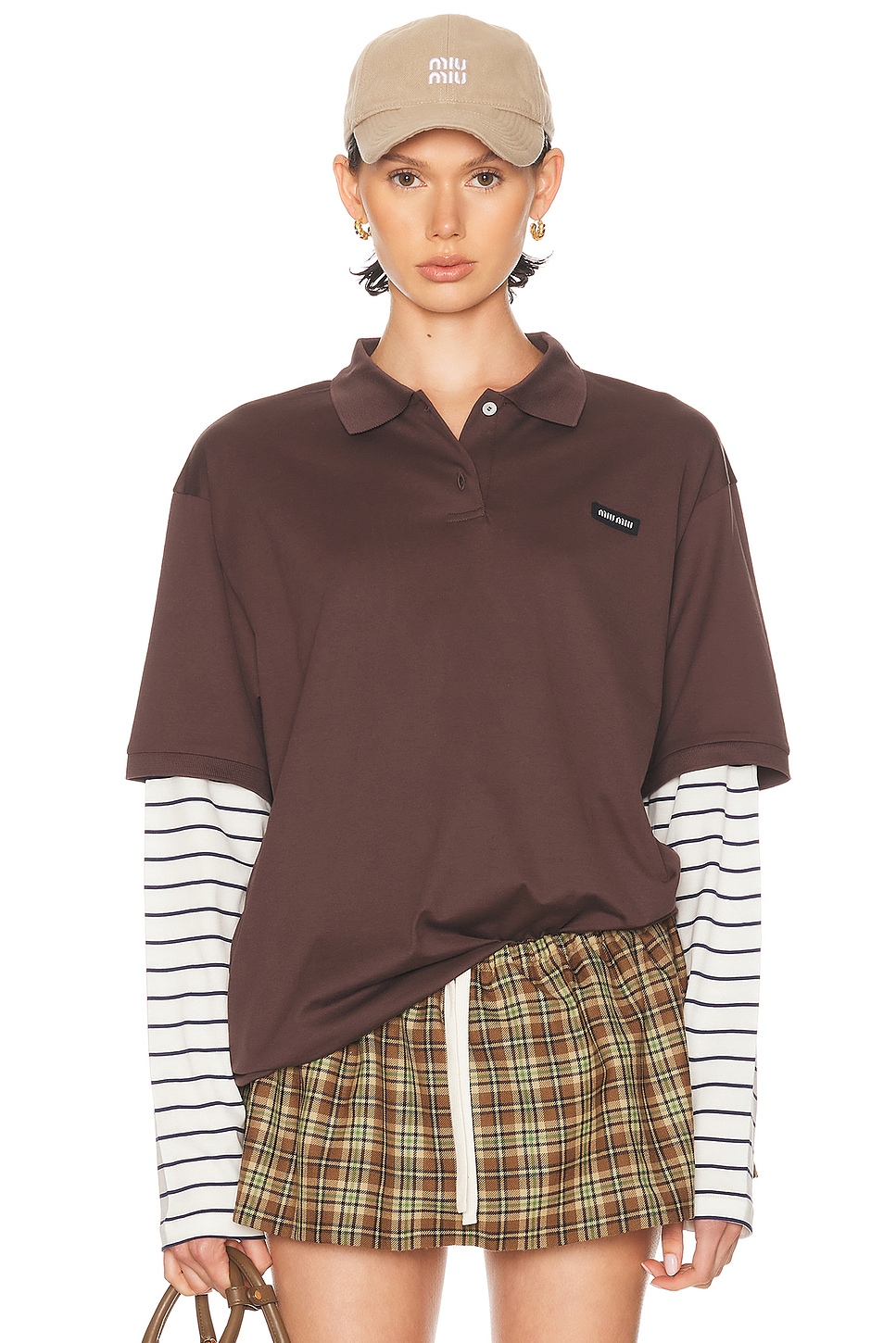 Image 1 of Miu Miu Layered Polo Top in Cacao, Blu, & Talco