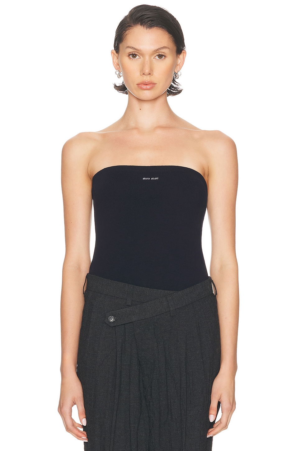 Miu Miu Womens Bleu Logo Tube Cotton-knit Top In Blue
