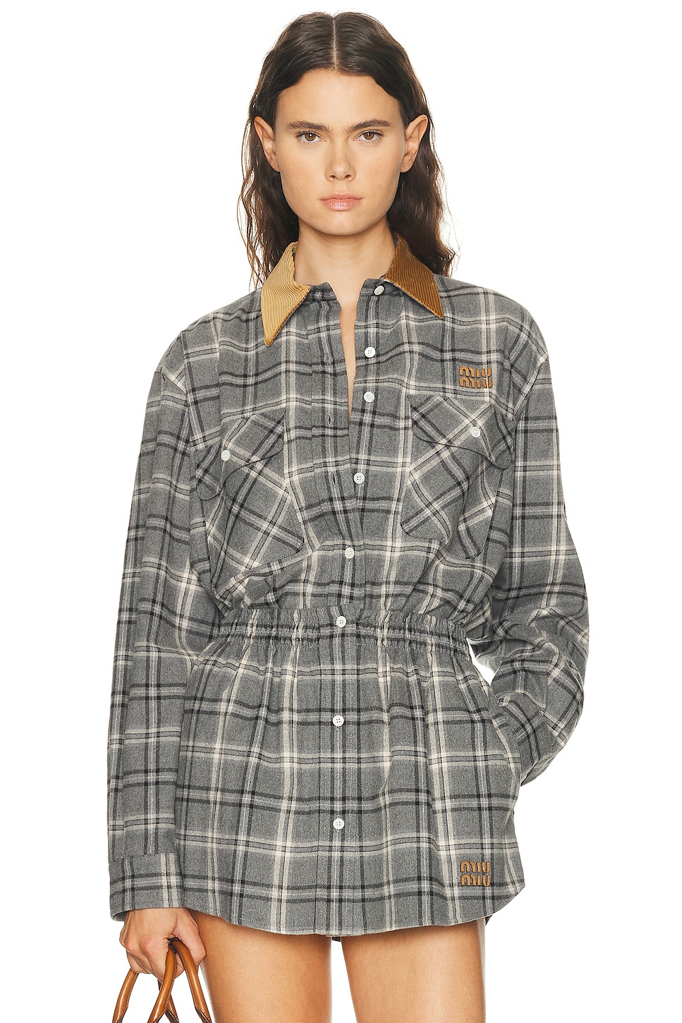 Image 1 of Miu Miu Flanella Check Shirt in Ardesia