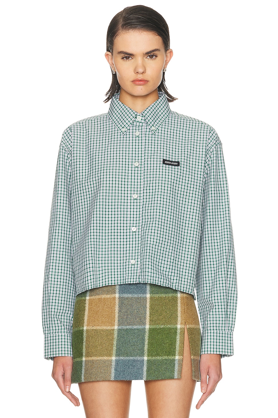 Image 1 of Miu Miu Button Up in Smeraldo & Bianco