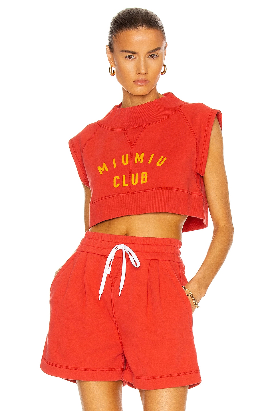 Image 1 of Miu Miu Cotton Fleece Crop Top in Rosso