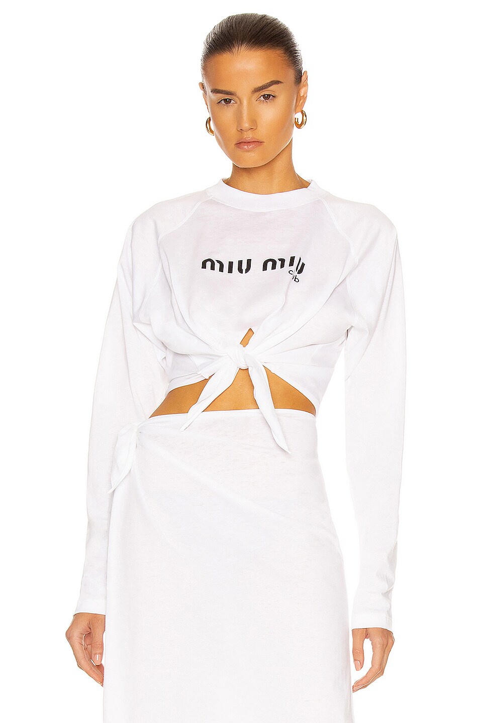 Image 1 of Miu Miu Jersey Long Sleeve Top in Bianco