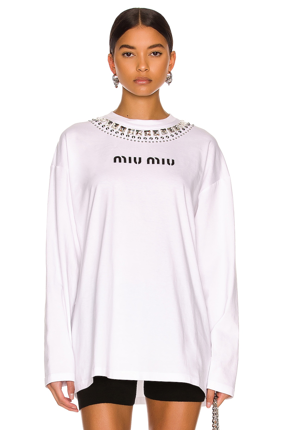Image 1 of Miu Miu Logo Long Sleeve T-Shirt in Bianco