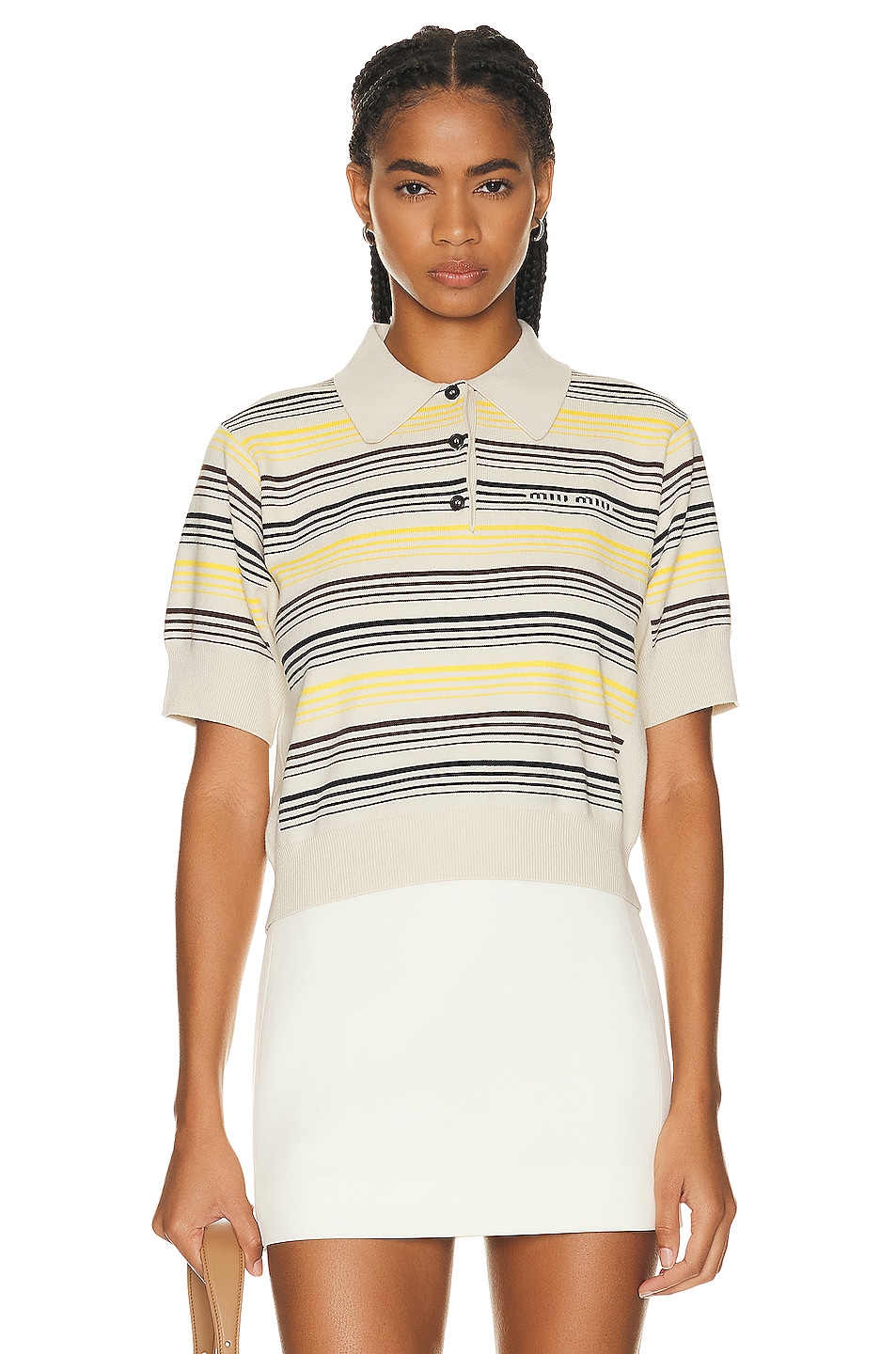 Image 1 of Miu Miu Striped Oversized Button Up Top in Avorio