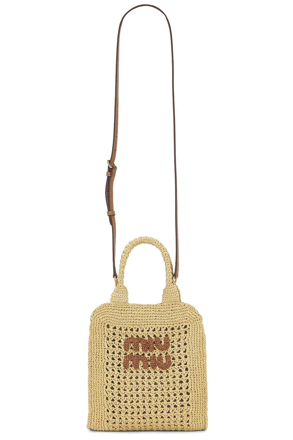 Logo Crochet Tote Bag in Brown