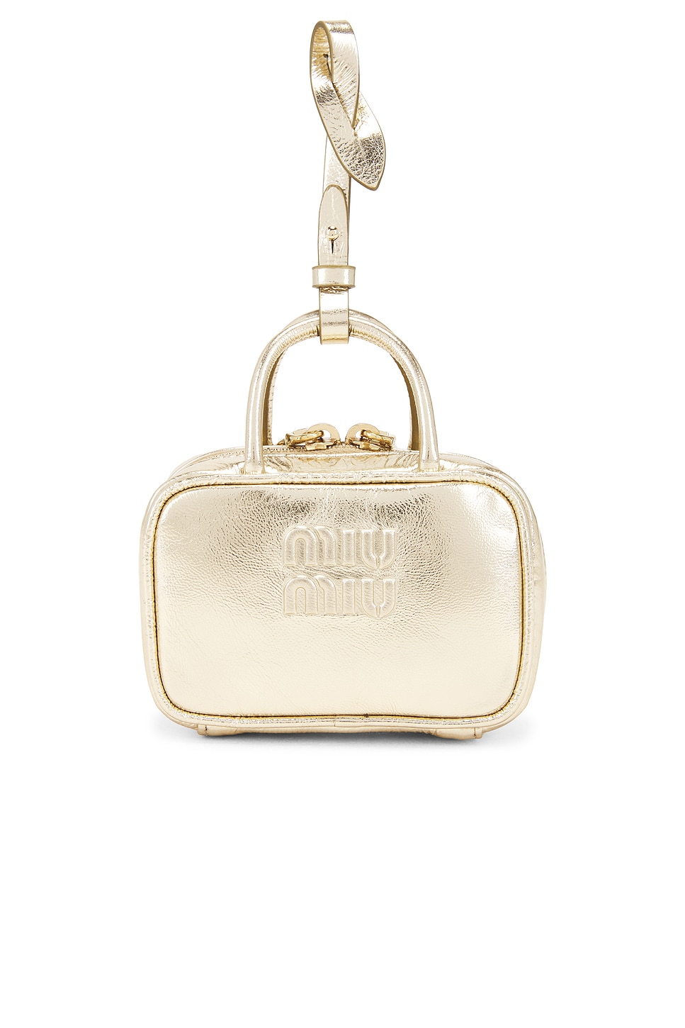 Nappa Laminata Contenitori Bag Charm in Metallic Gold