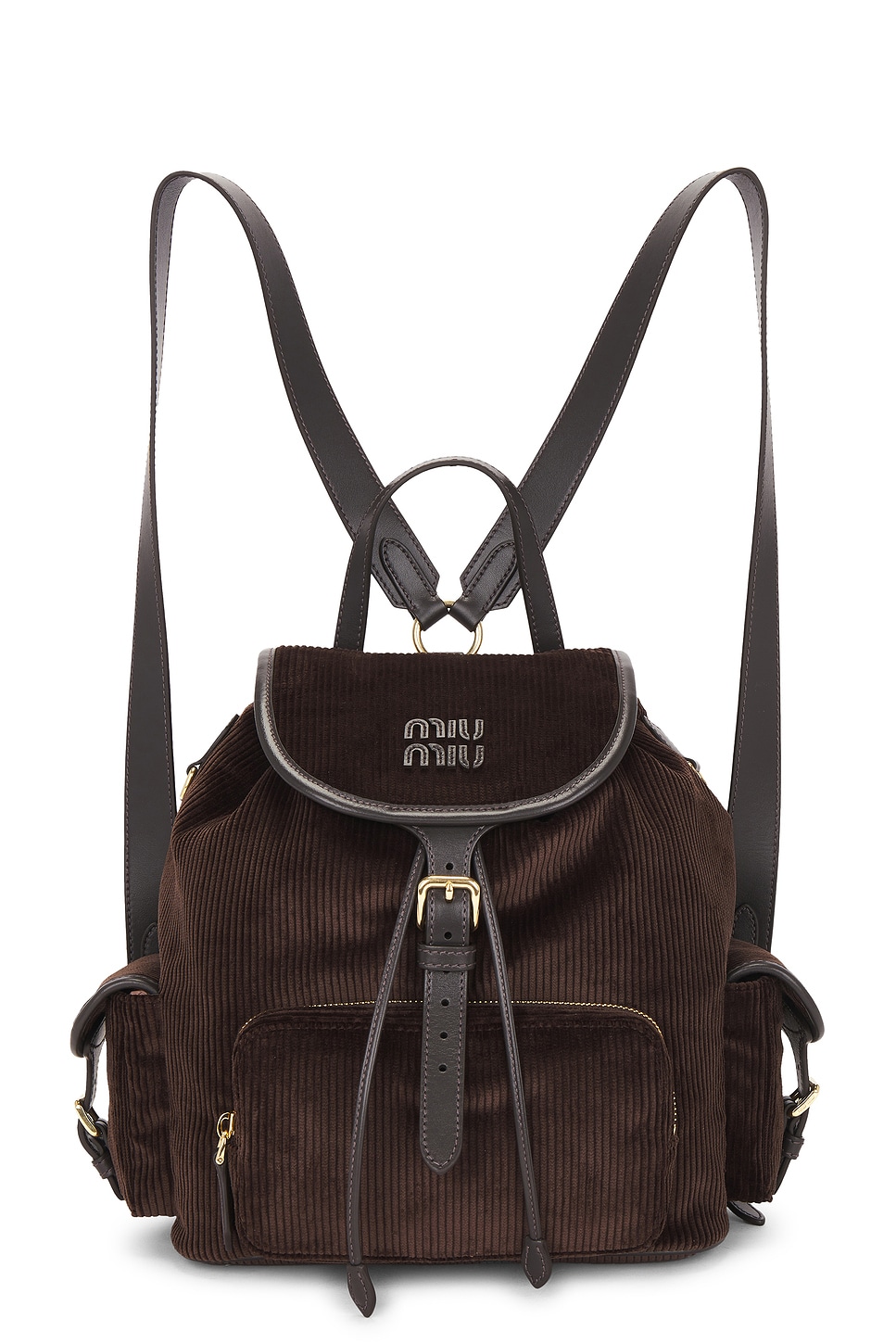 Miu Miu Velluto Righe Backpack In Brown