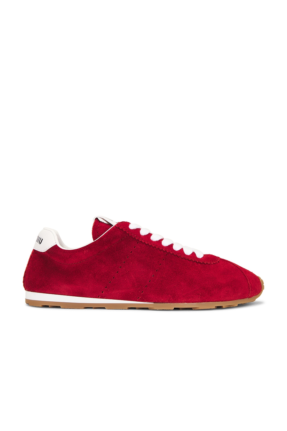 Image 1 of Miu Miu Suede Sneaker in Scarlet