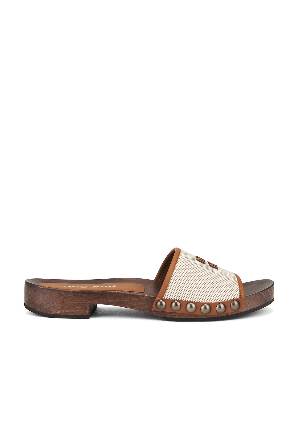 Miu Miu Canvas And Leather Studded Clog Sandals