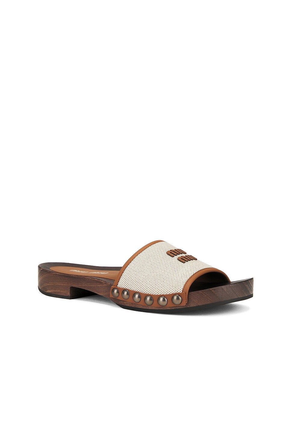Miu Miu Canvas And Leather Studded Clog Sandals