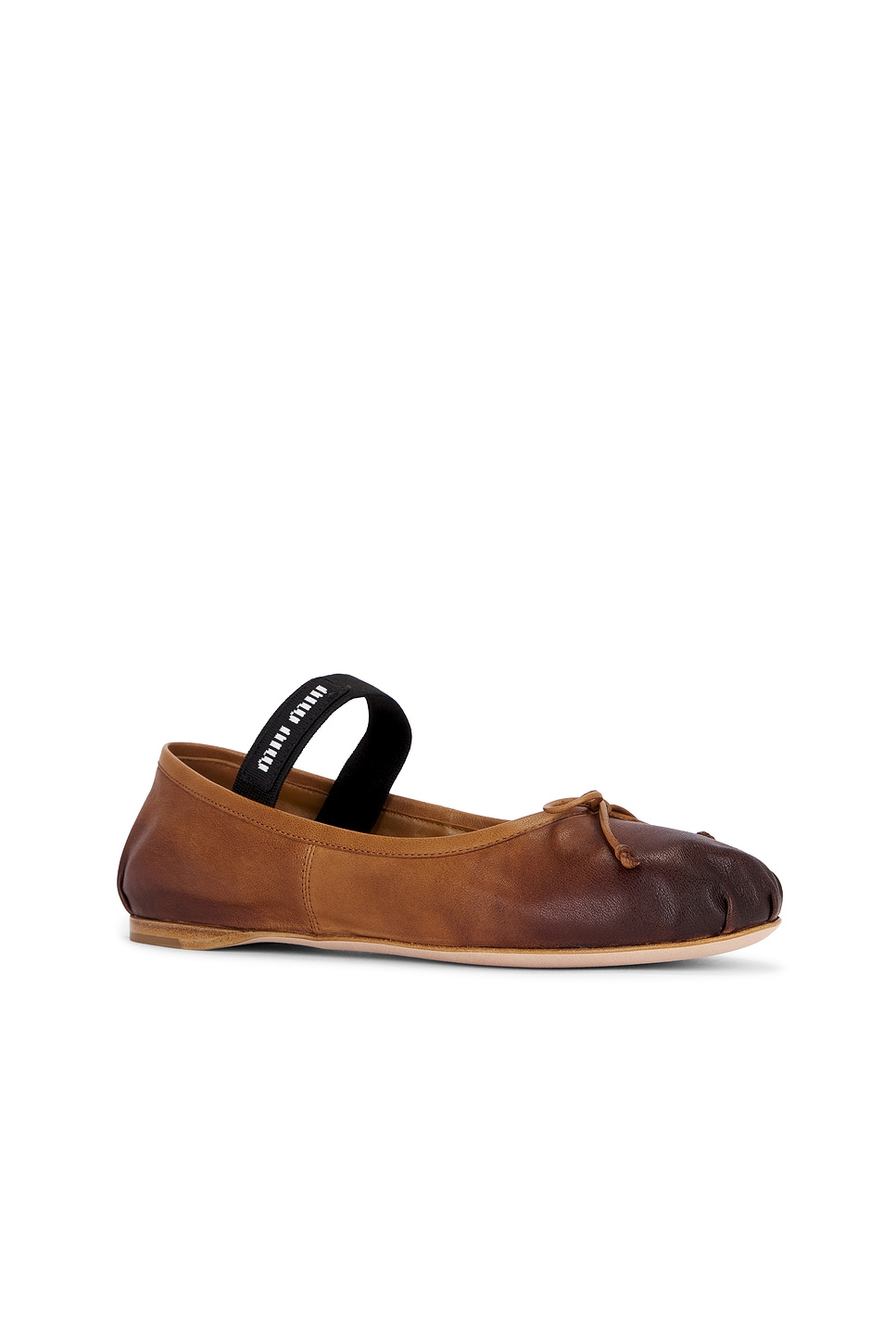 Miu Miu Elasticated Leather Ballerina In Brown