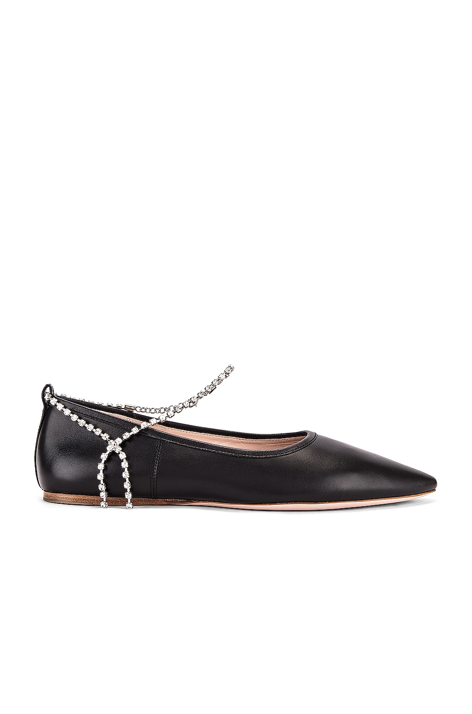 Image 1 of Miu Miu Leather Ankle Jewel Flats in Black