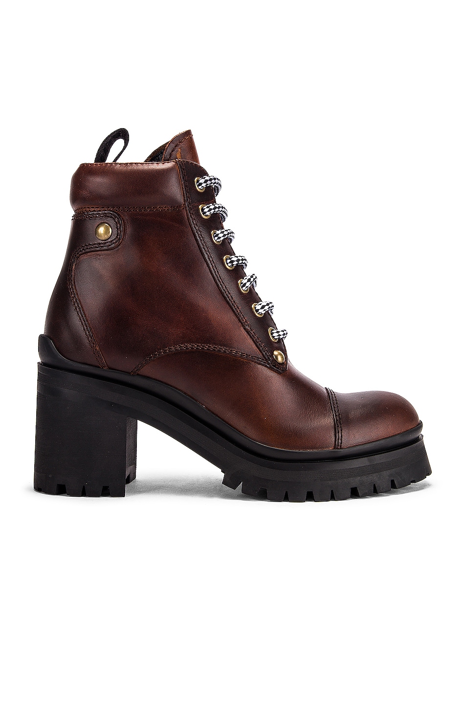 Image 1 of Miu Miu Lace Up Chunky Leather Ankle Boots in Cognac