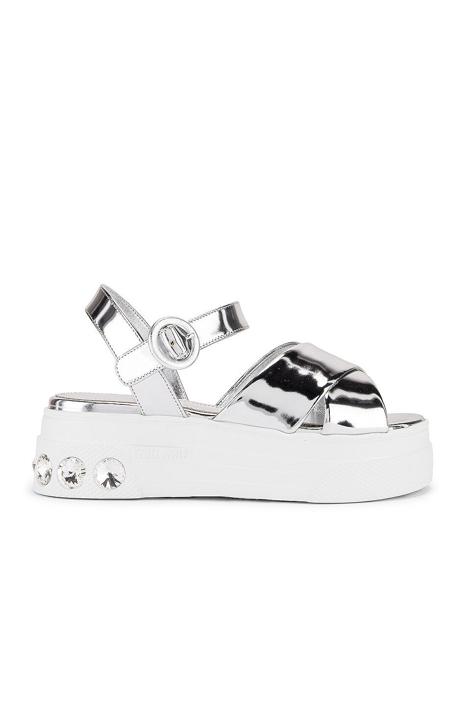 Image 1 of Miu Miu Jewel Platform Sandals in Silver