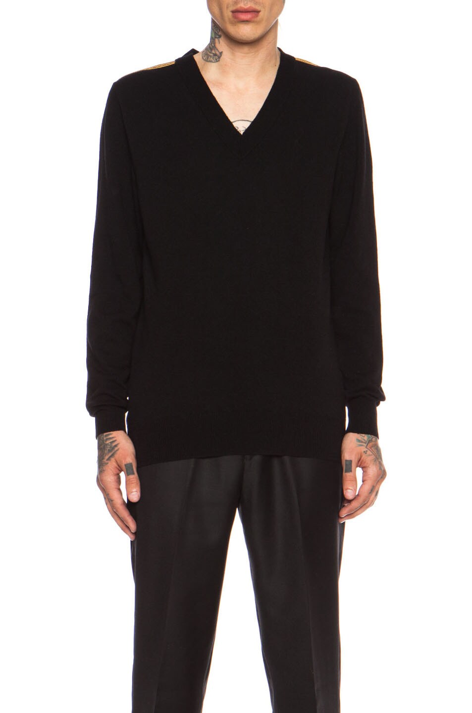 Image 1 of Marc Jacobs V Neck Wool Sweater in Black & Gold