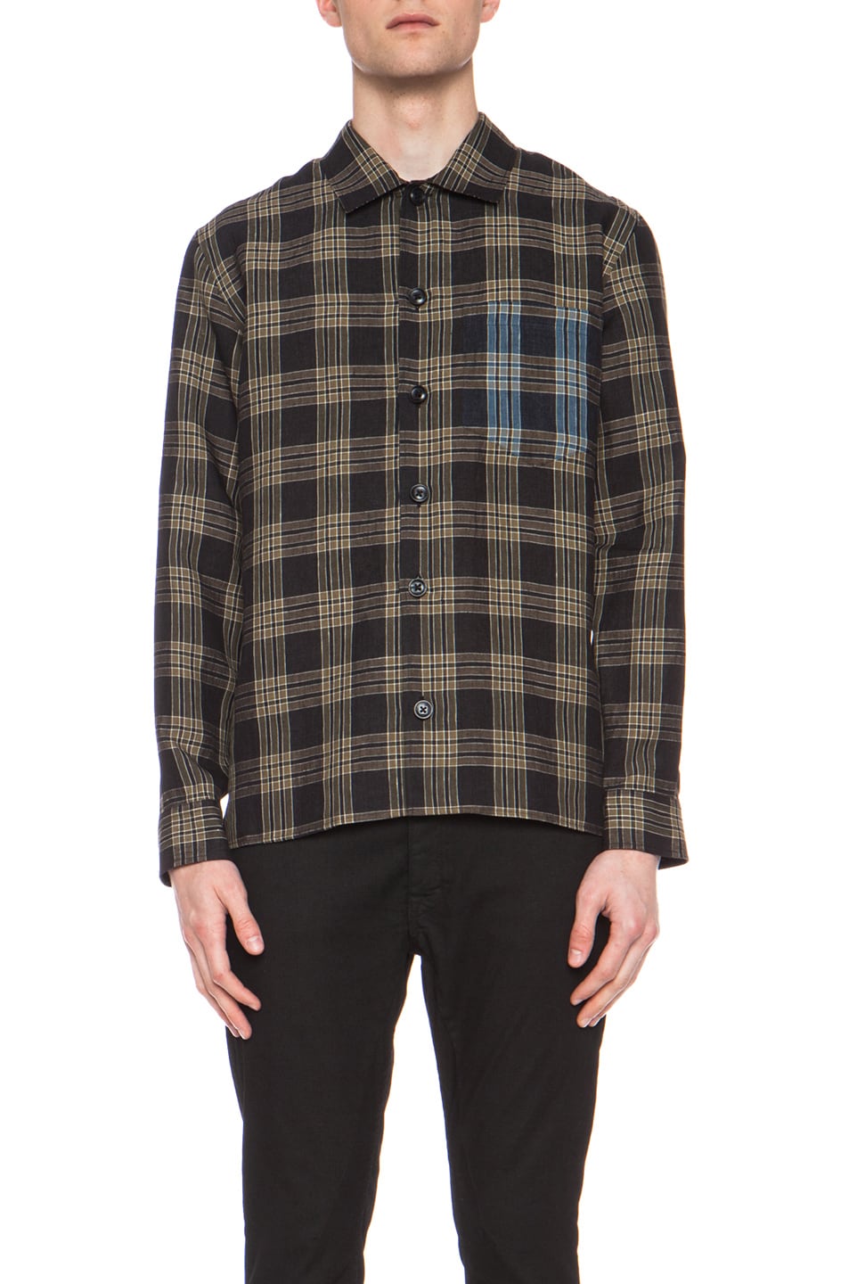 Image 1 of Marc Jacobs Button Down Linen Shirt in Olive Check