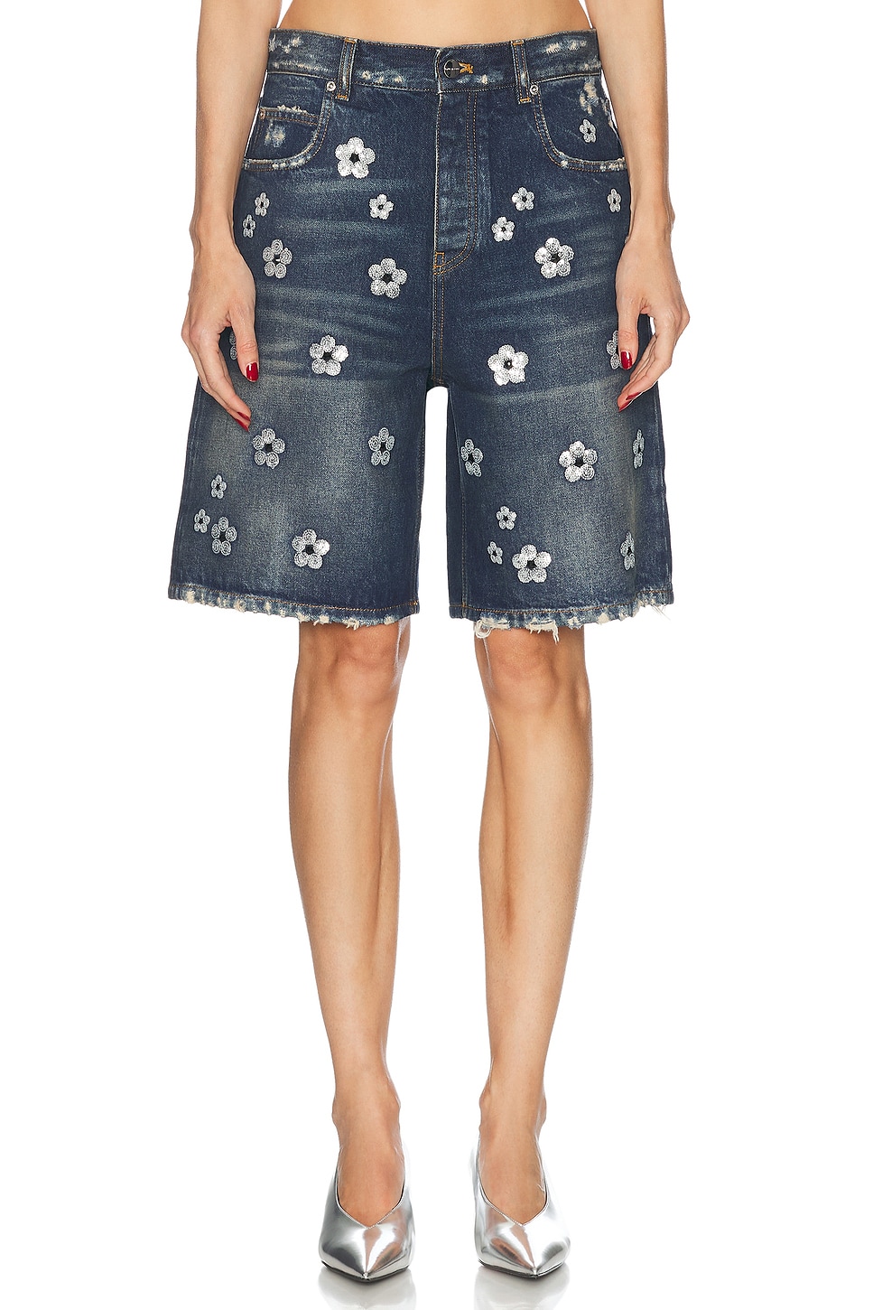 Sequin Daisy Wide Leg Short in Blue