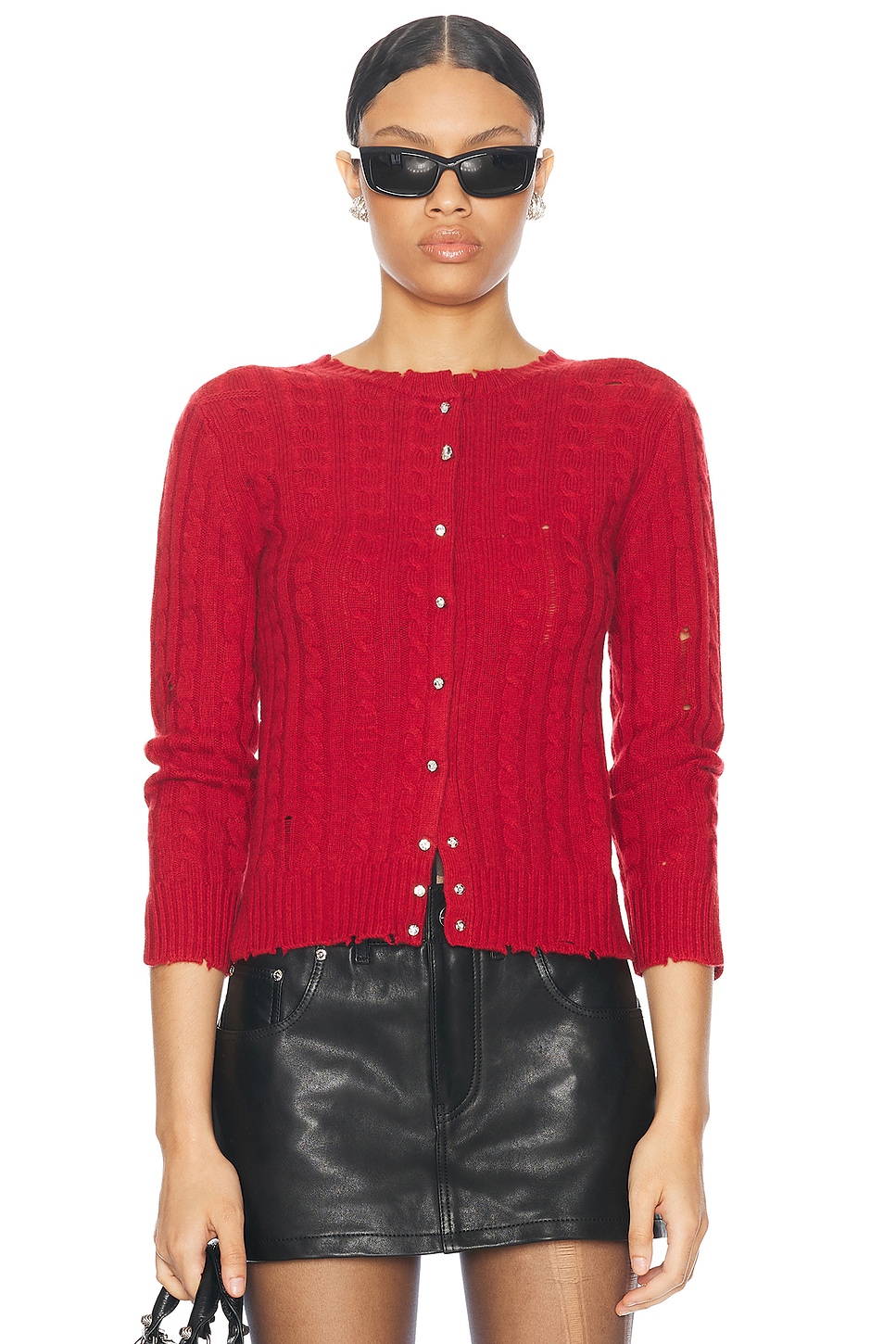 Shop Marc Jacobs Shrunken Cable Cardigan In Siren