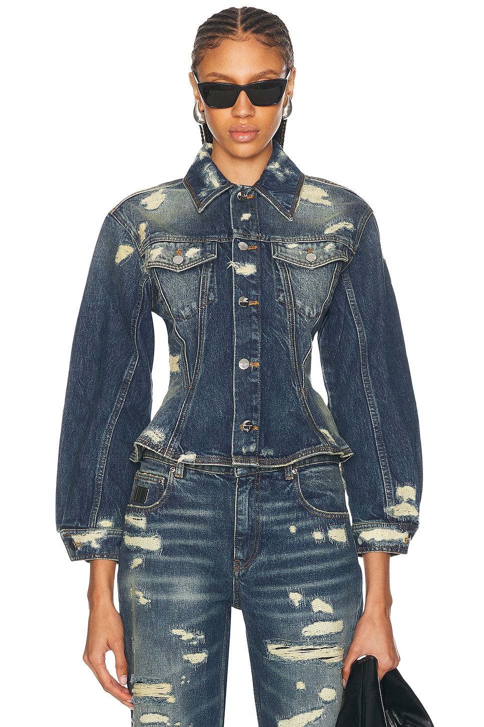 Image 1 of Marc Jacobs Fluted Denim Jacket in Punk Indigo