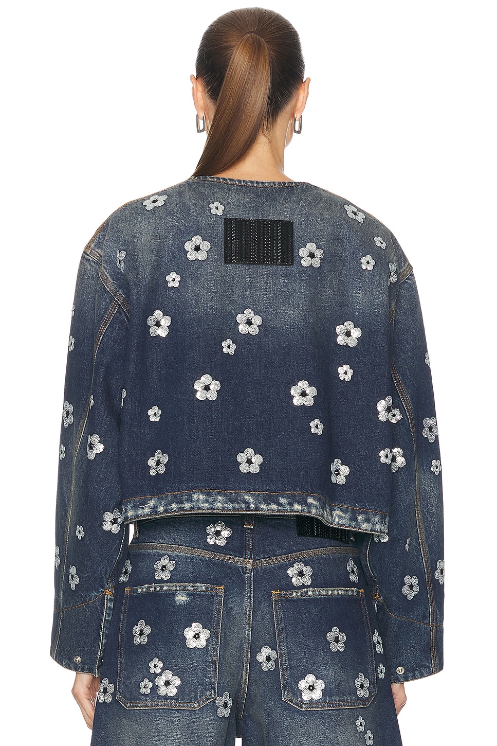 Image 3 of Marc Jacobs Sequin Daisy Cropped Jacket in Vintage Indigo