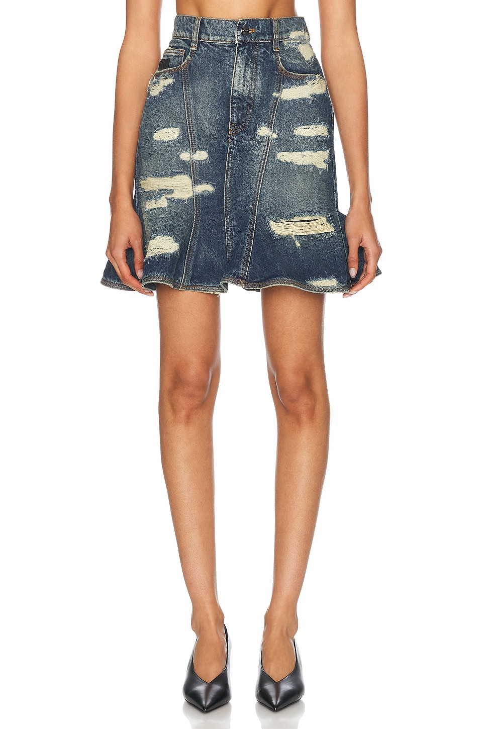 Fluted Mini Skirt in Denim-Dark