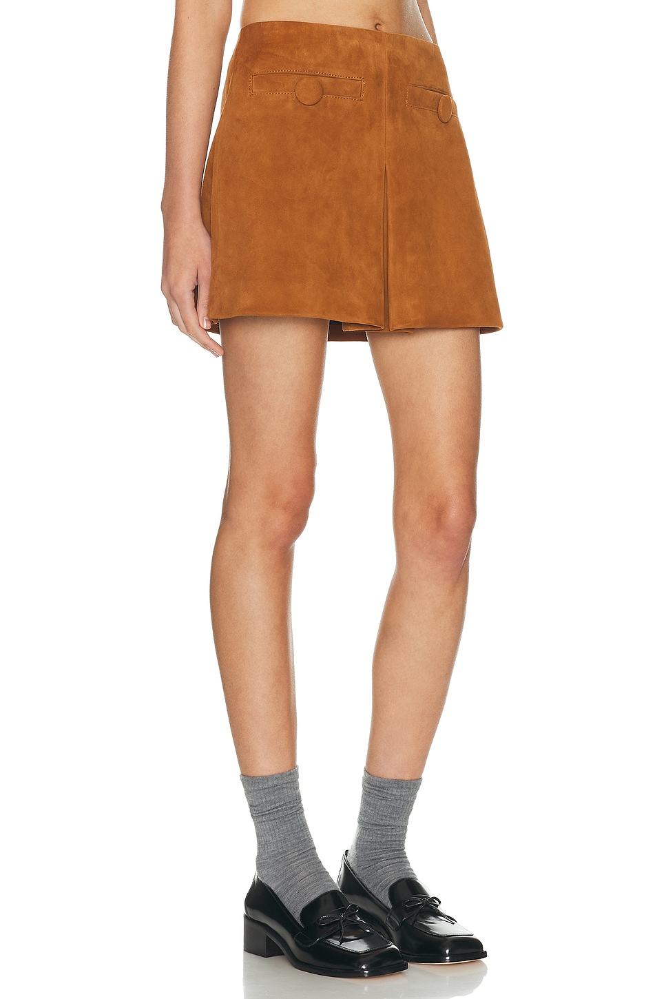 Marc Jacobs Suede Box Pleat Mini Skirt In Brown