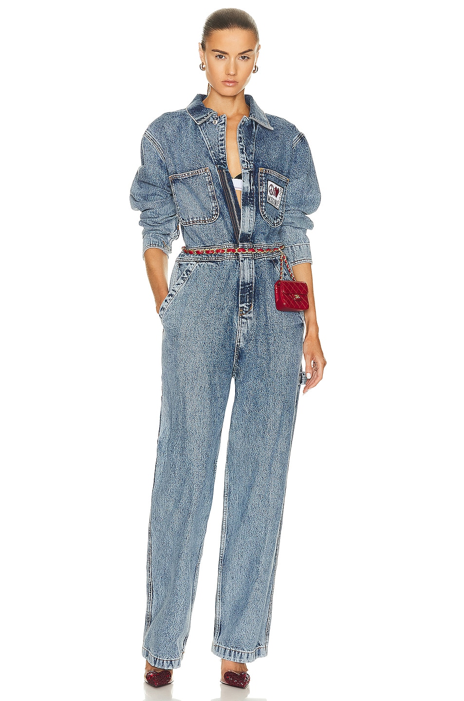 Image 1 of Moschino Jeans Wide Leg Jumpsuit in Fantasy Print Blue