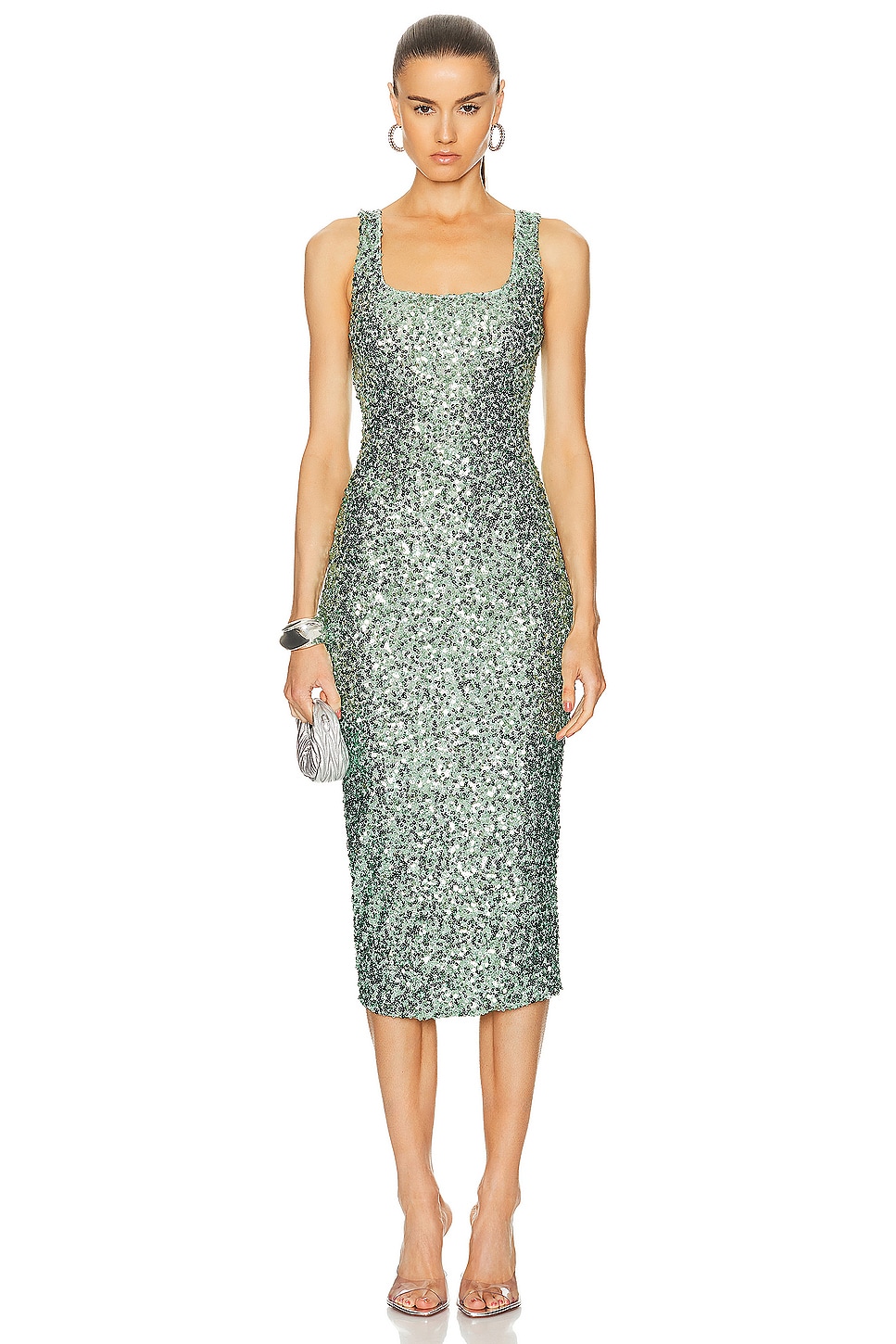 Image 1 of Moschino Jeans Sequins Sleeveless Midi Dress in Green