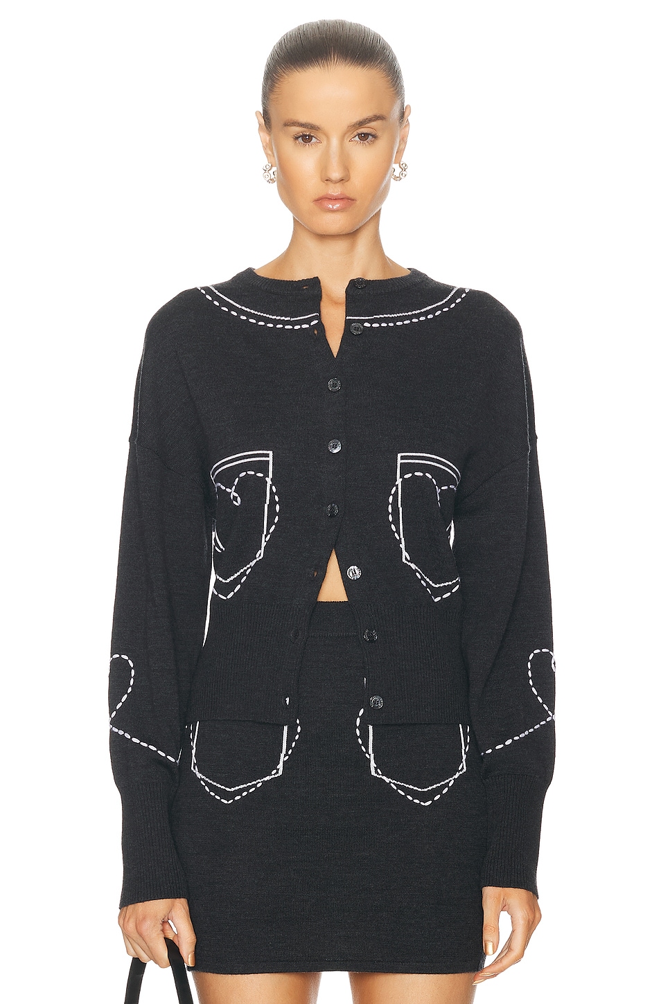 Image 1 of Moschino Jeans Long Sleeve Cardigan in Multi Grey