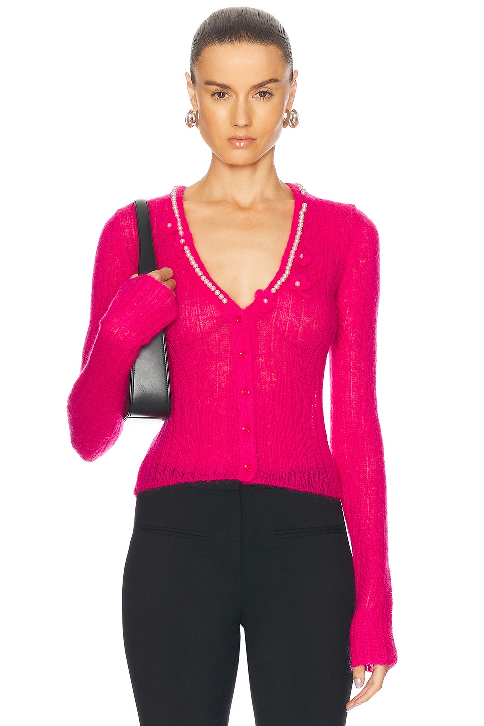 Shop Moschino Jeans Long Sleeve Cardigan In Fuchsia