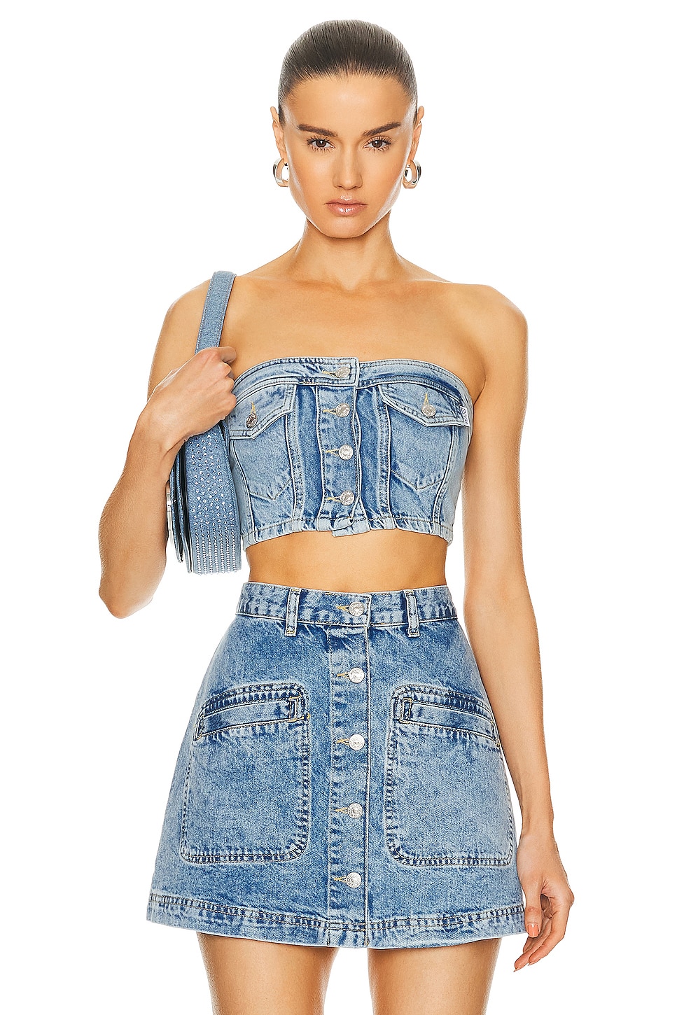 Image 1 of Moschino Jeans Blue Recycled Denim Top in Fantasy Print Blue