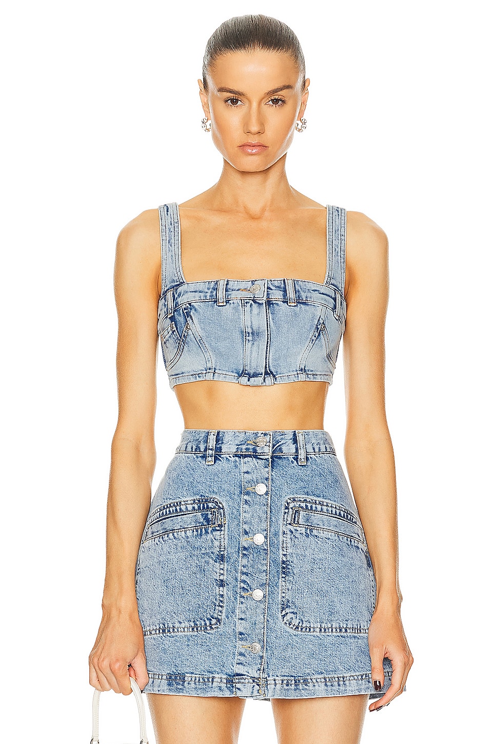 Image 1 of Moschino Jeans Cropped Tank Top in Fantasy Print Blue