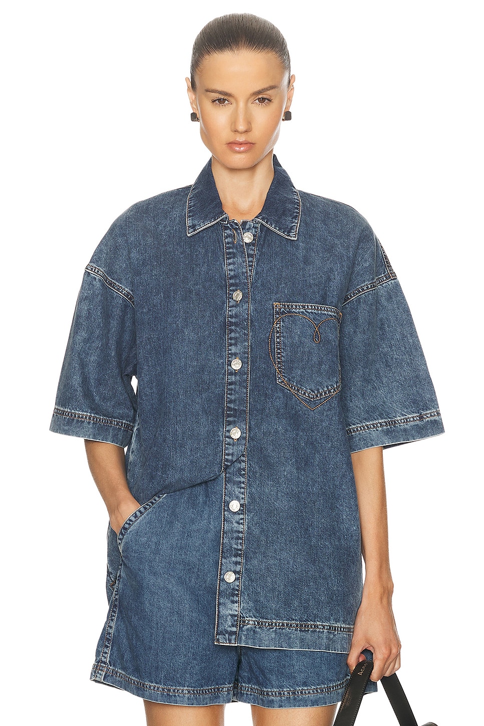 Image 1 of Moschino Jeans Short Sleeve Shirt in Multi Blue