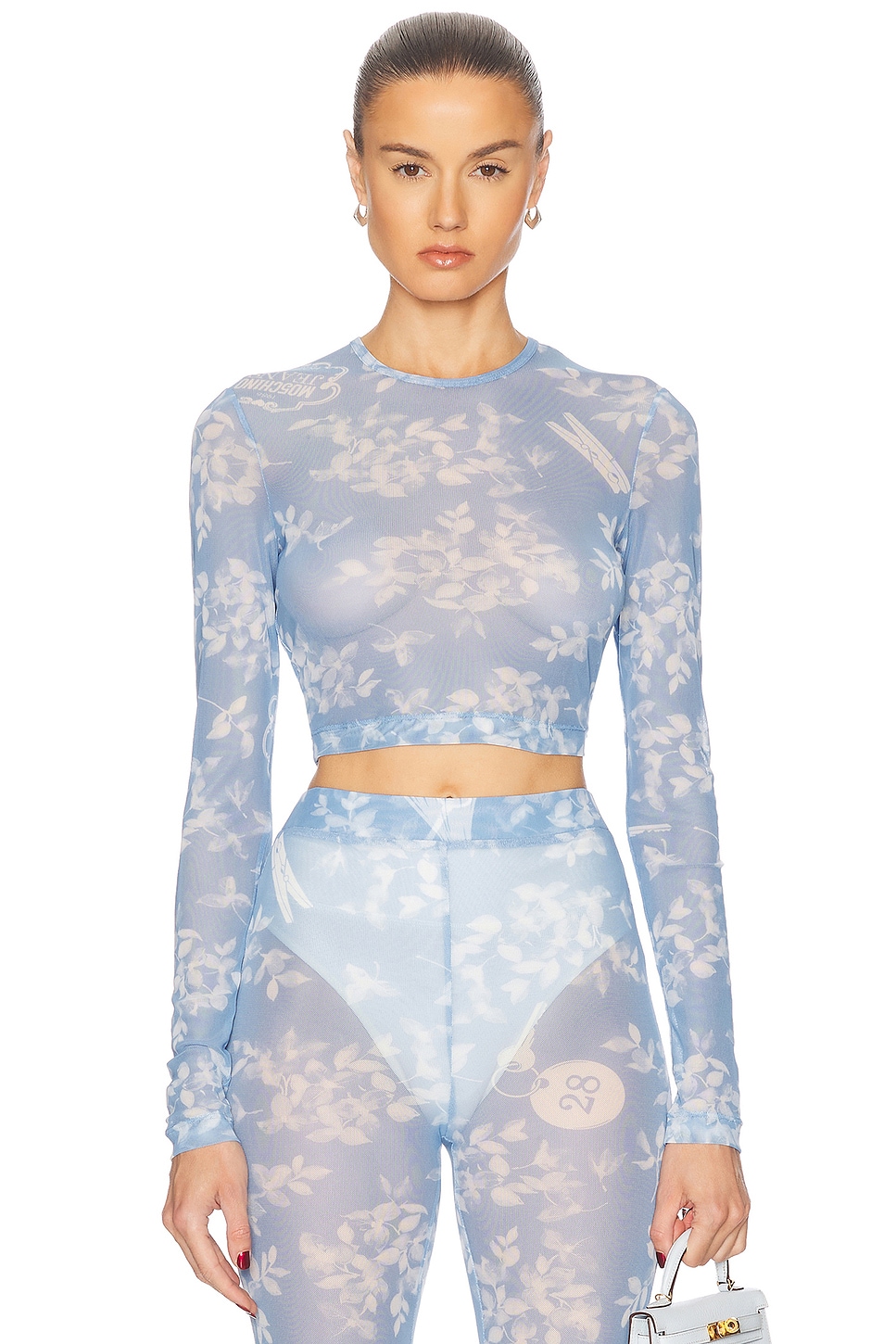 Image 1 of Moschino Jeans Floral Long Sleeve Top in Multi Light Blue