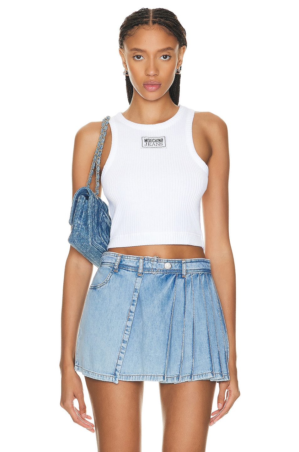 Image 1 of Moschino Jeans Logo Tank Top in White