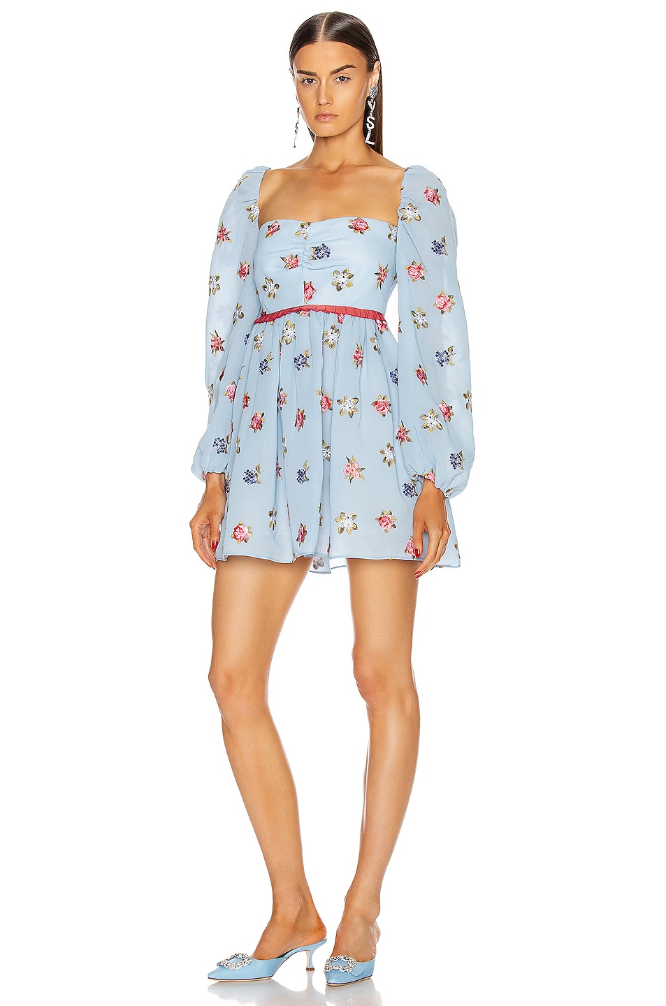 Image 1 of Markarian Primavera Embroidered Mini Dress in Blue Floral