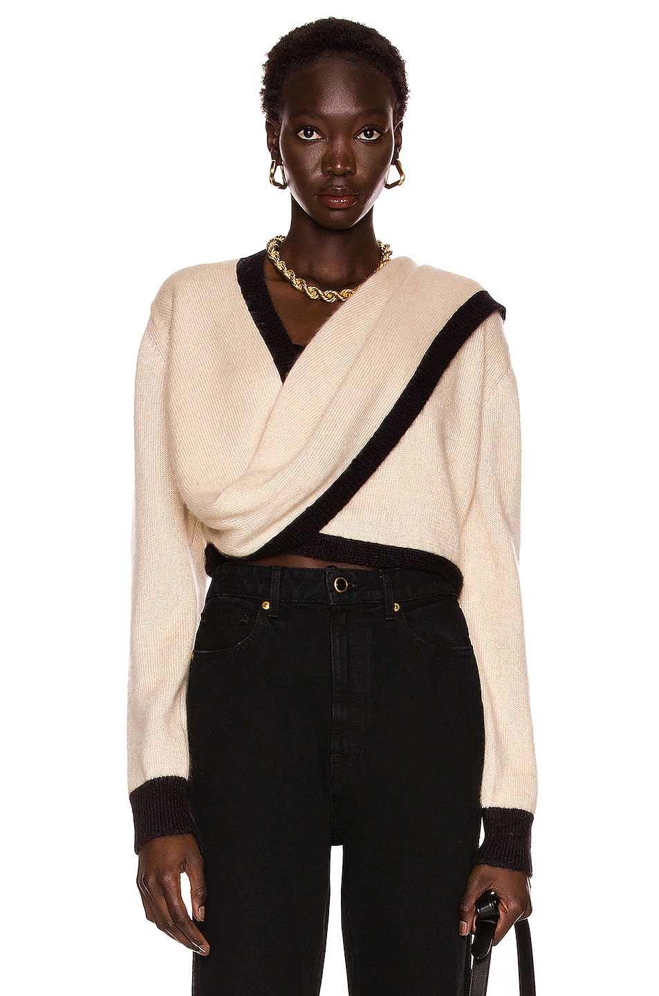 Image 1 of Markarian Commodia Shawl Sweater in Nude & Black