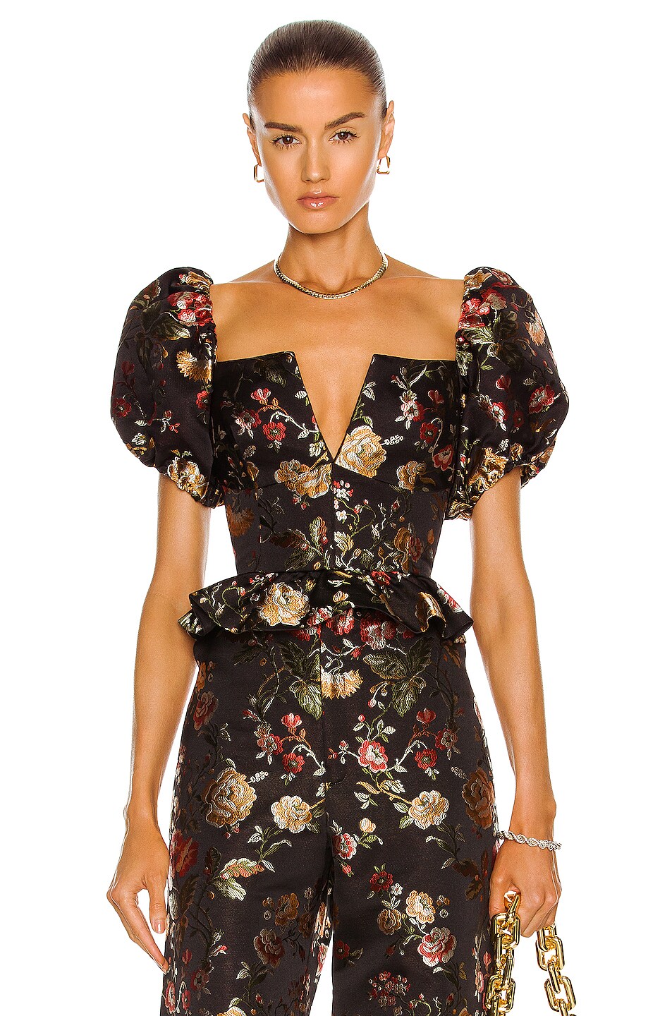 Image 1 of Markarian Andramache Puff Sleeve Top in Black Floral