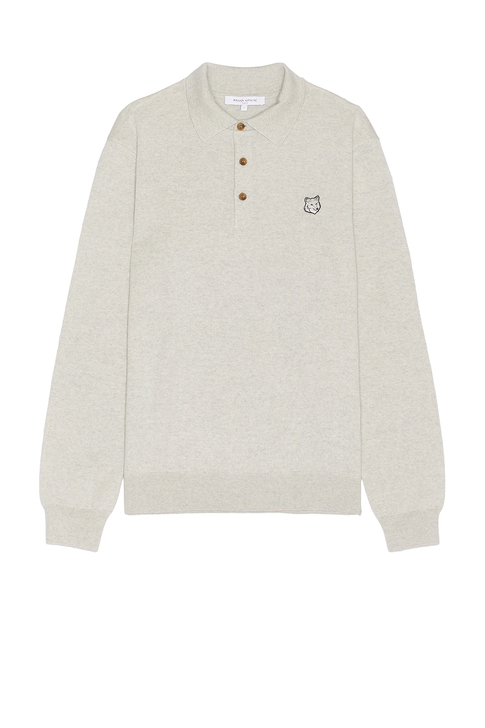 Image 1 of Maison Kitsune Bold Fox Head Patch Polo Jumper in Light Grey Melange