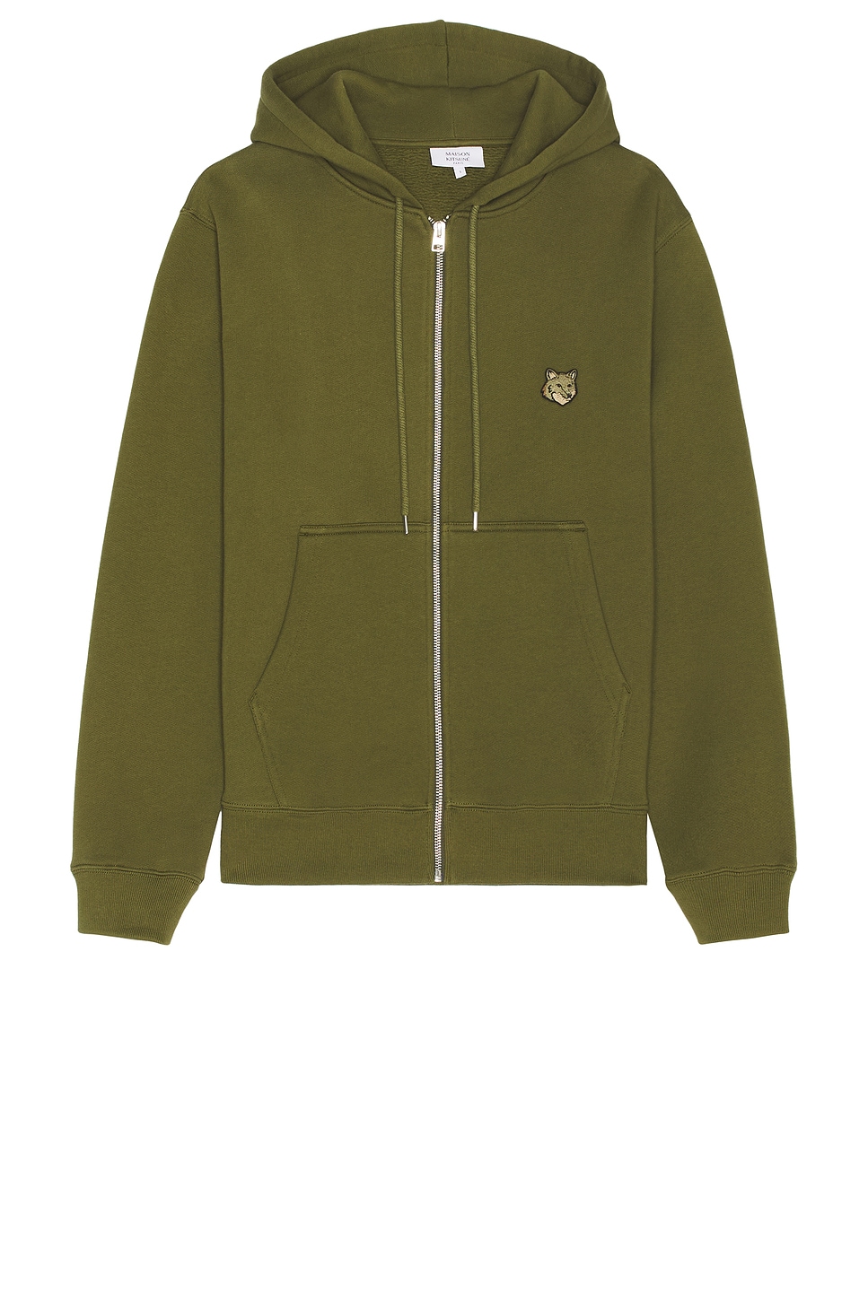 Shop Maison Kitsuné Bold Fox Head Patch Comfort Zipped Hoodie In Military Green