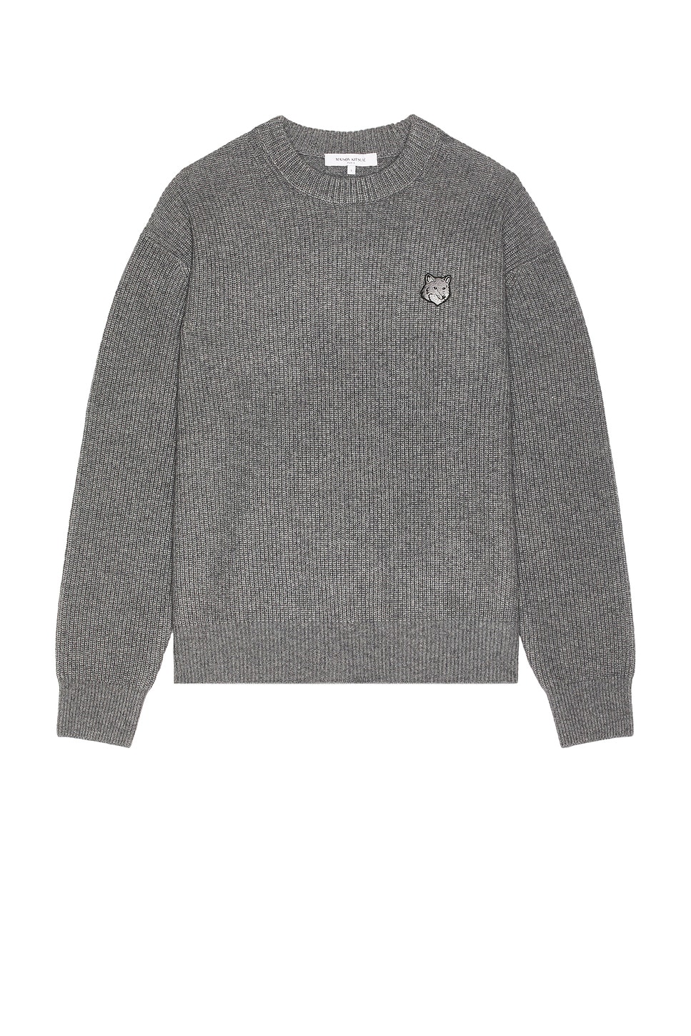 Image 1 of Maison Kitsune Bold Fox Head Patch Comfort Ribbed Sweater in Medium Grey Melange