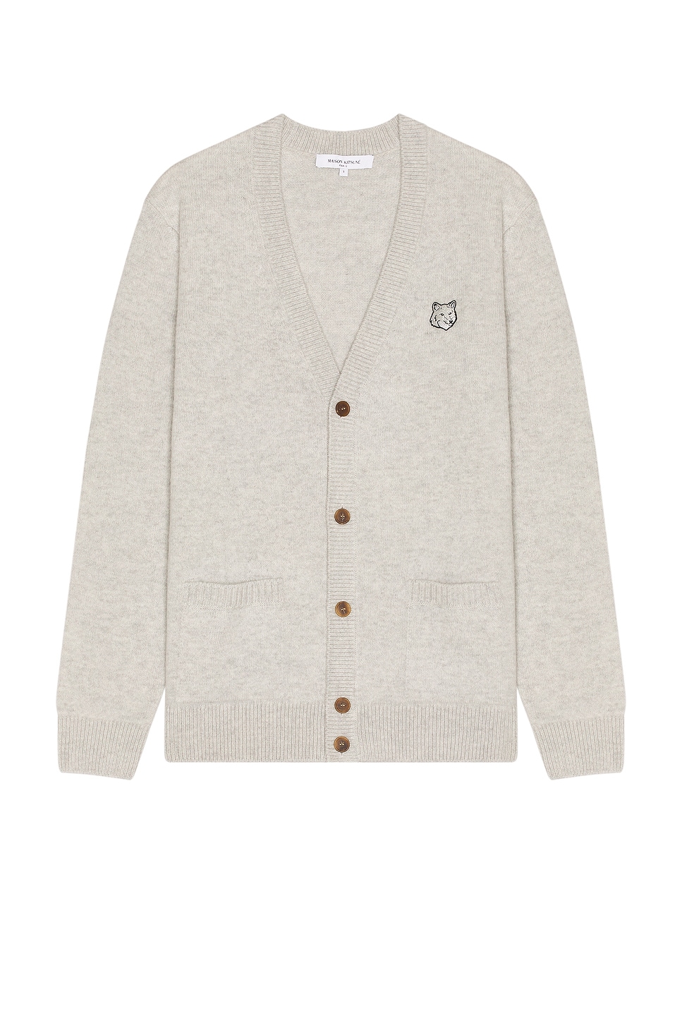 Shop Maison Kitsuné Bold Fox Head Patch Cardigan In Light Grey Melange