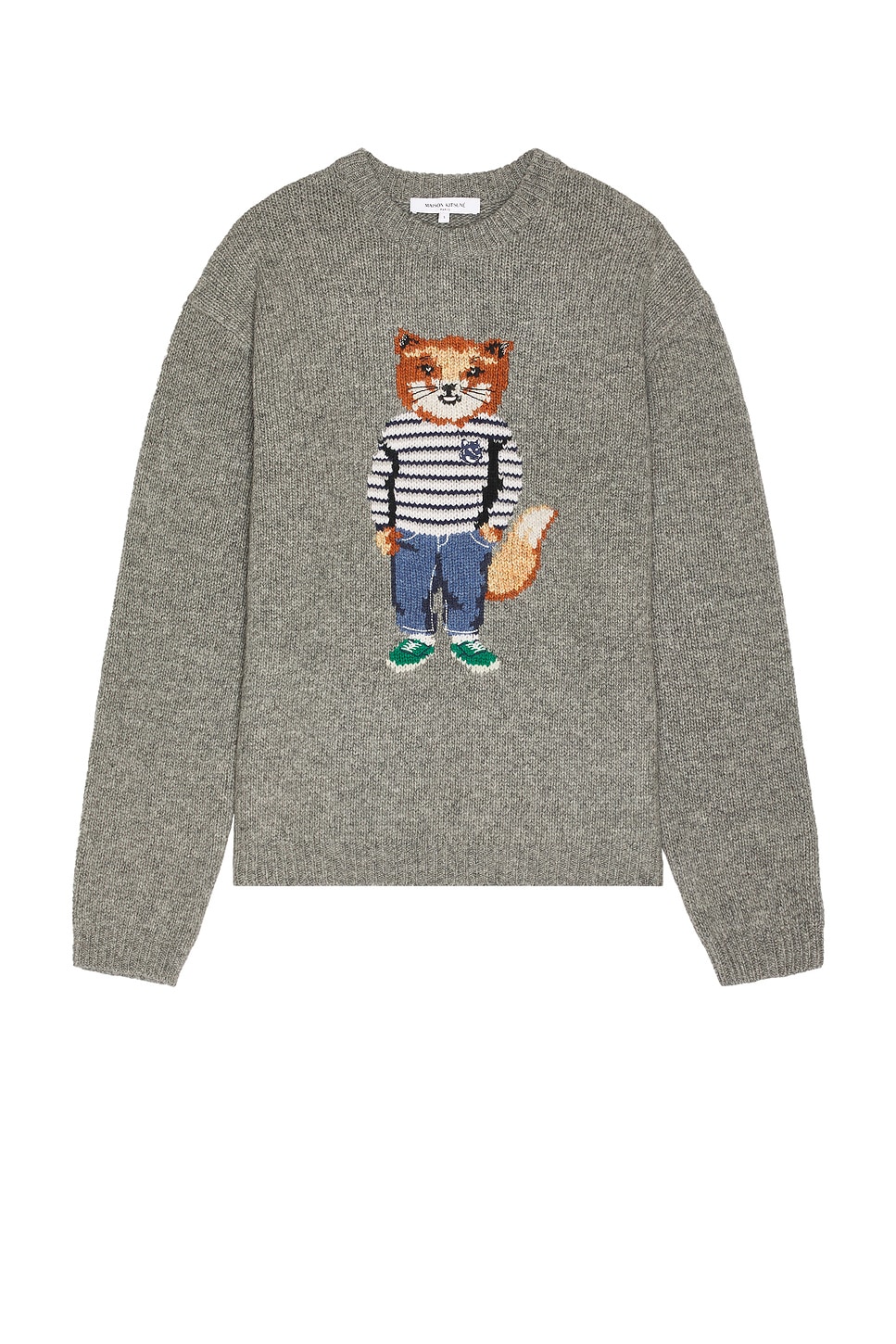 Image 1 of Maison Kitsune Dressed Fox Intarsia Sweater in Medium Grey Melange