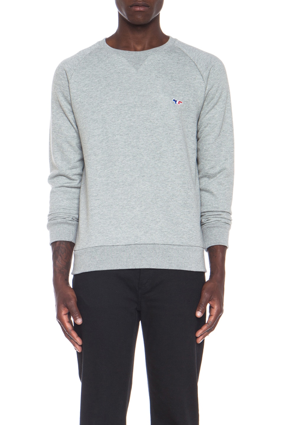 Image 1 of Maison Kitsune Tricolor Patch Cotton Sweater in Grey Melange