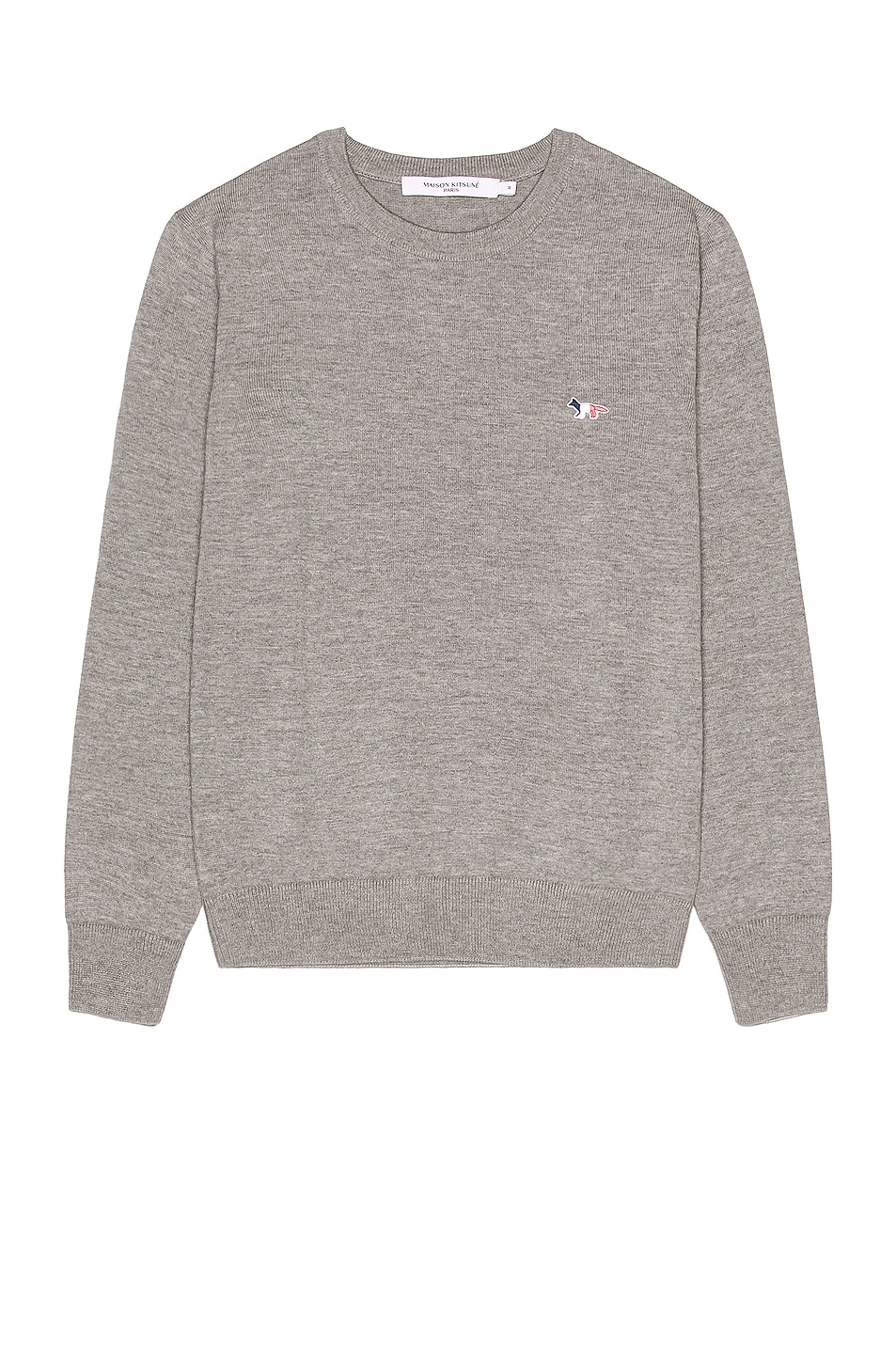 Image 1 of Maison Kitsune Tricolor Fox Patch Classic R-Neck in Grey Melange