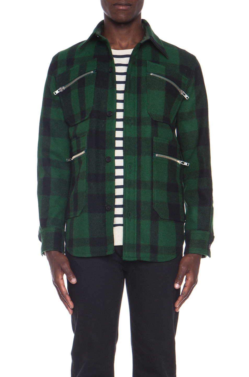 Image 1 of Maison Kitsune Timber Wool Jacket in Green Check