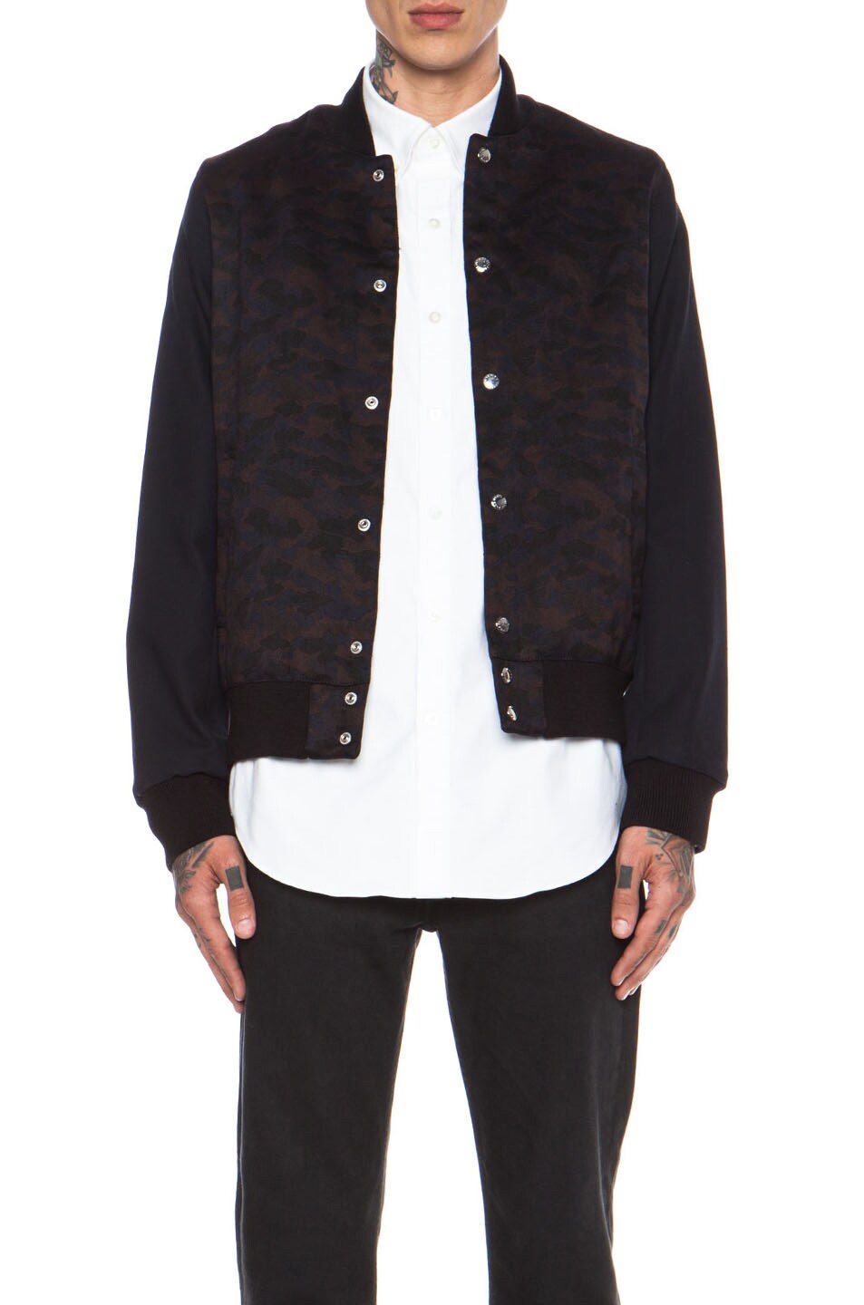 Image 1 of Maison Kitsune Camo Teddy Wool-Blend Jacket in Navy Brown